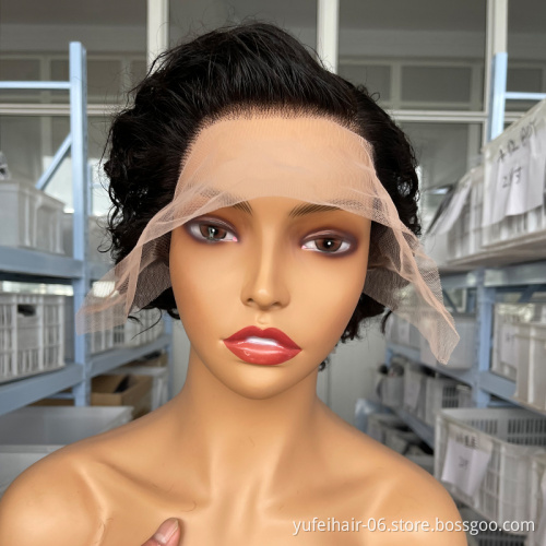 2021 Wholesale short pixie cut wig 6 inch human hair wig, 13x4 lace front brazilian virgin human hair wig